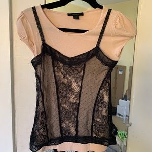 EXPRESS Size XS nude shirt with attached black camisole.  WORN 1X.